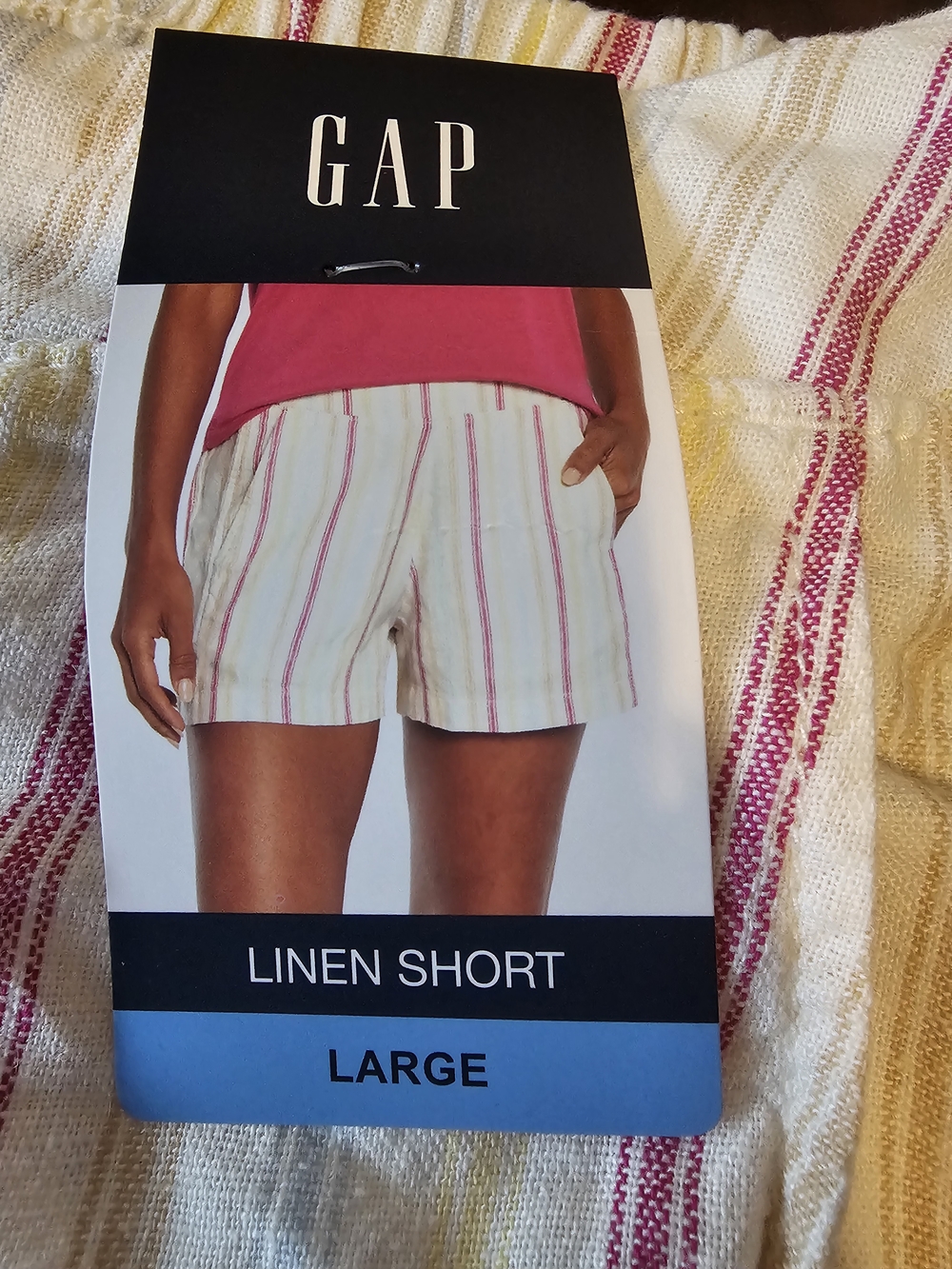 GAP Linen Shorts in White with Pink Stripe - Large